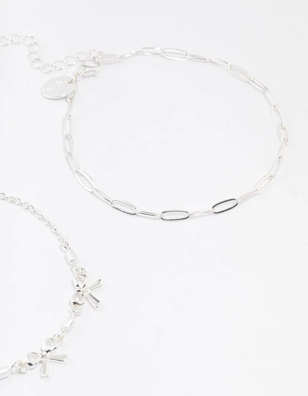 Silver Bow & Chain Mixed Anklets 3-Pack