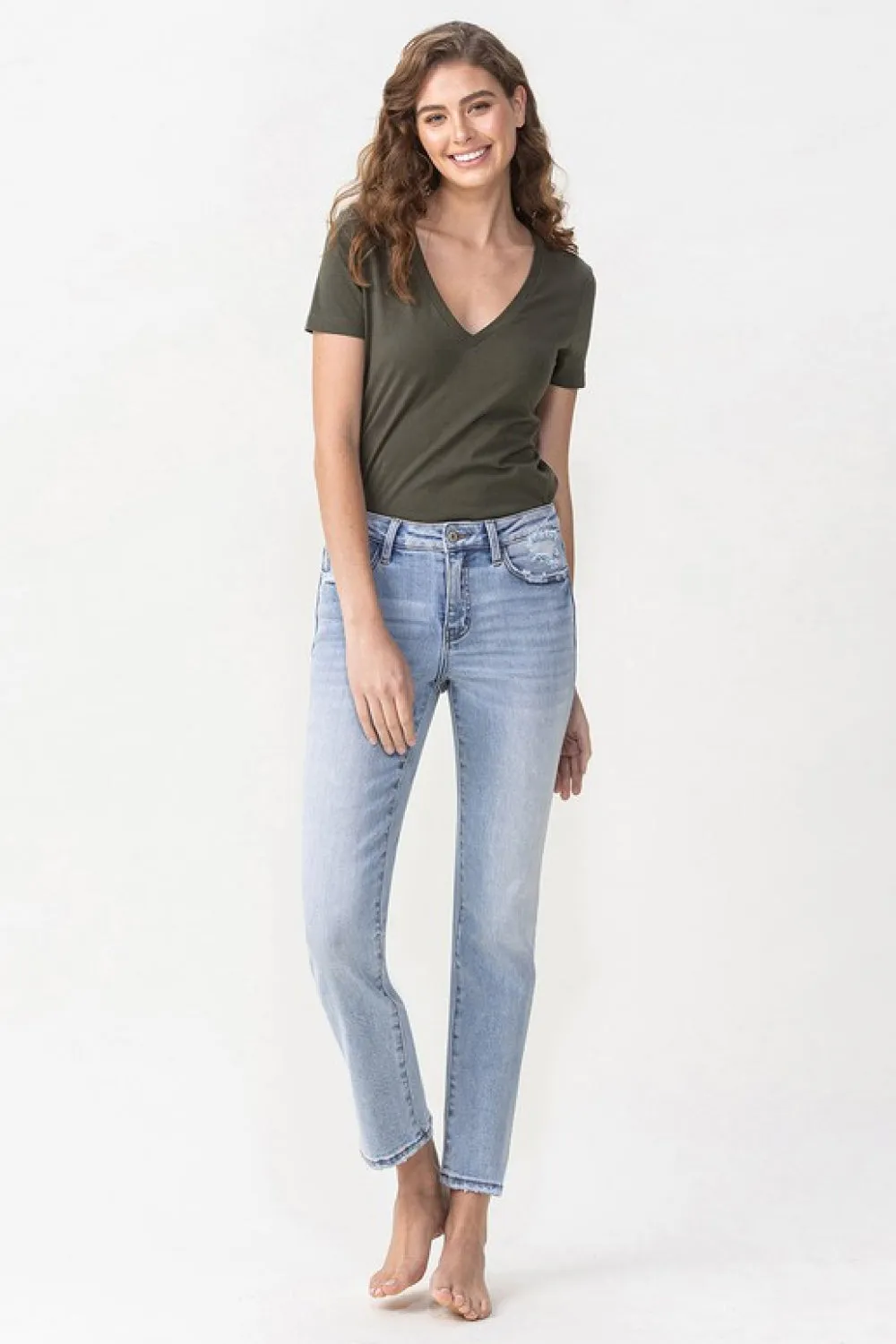 Size 32 Andrea Midrise Crop Light Blue Straight Jeans