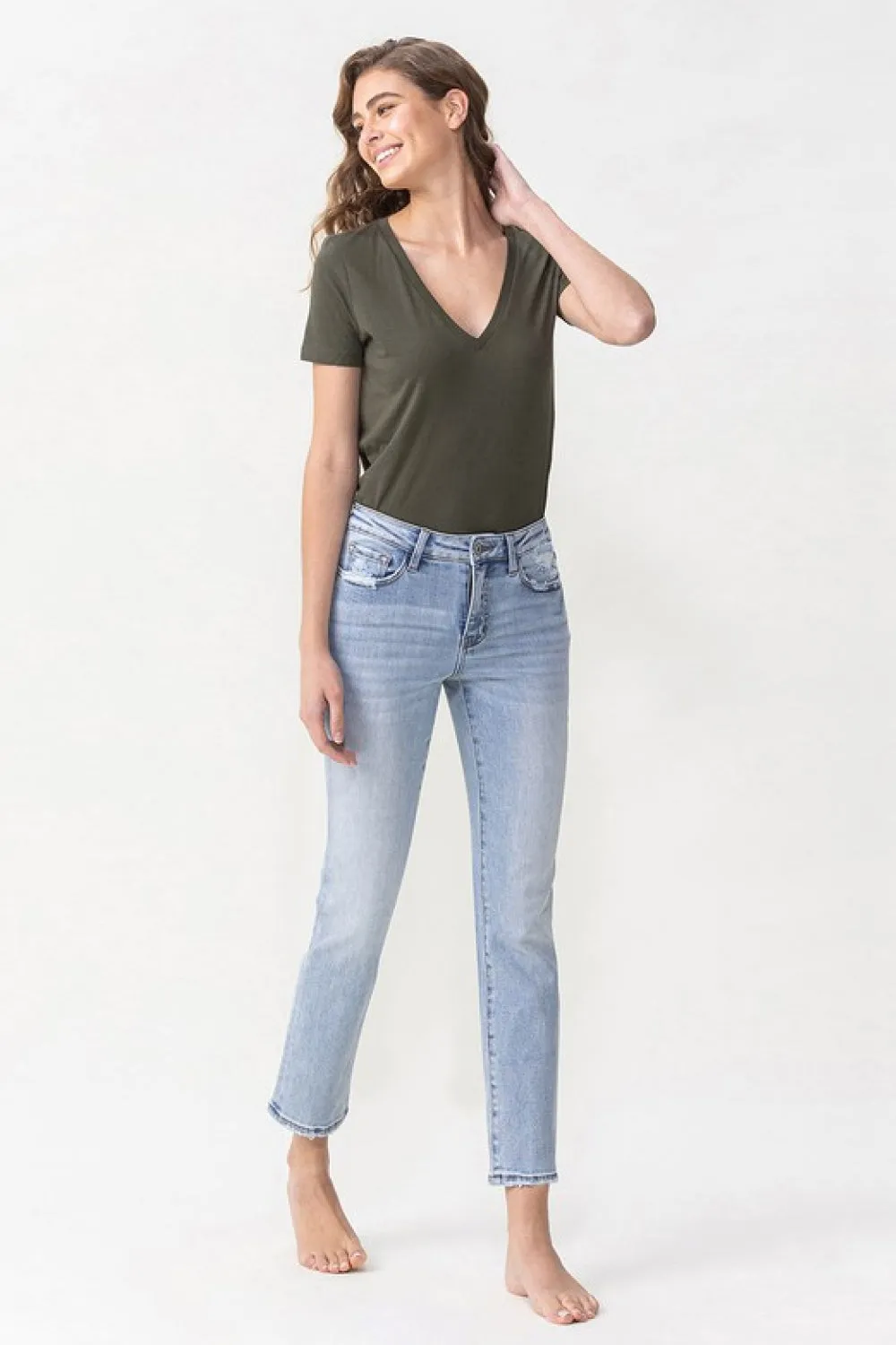 Size 32 Andrea Midrise Crop Light Blue Straight Jeans