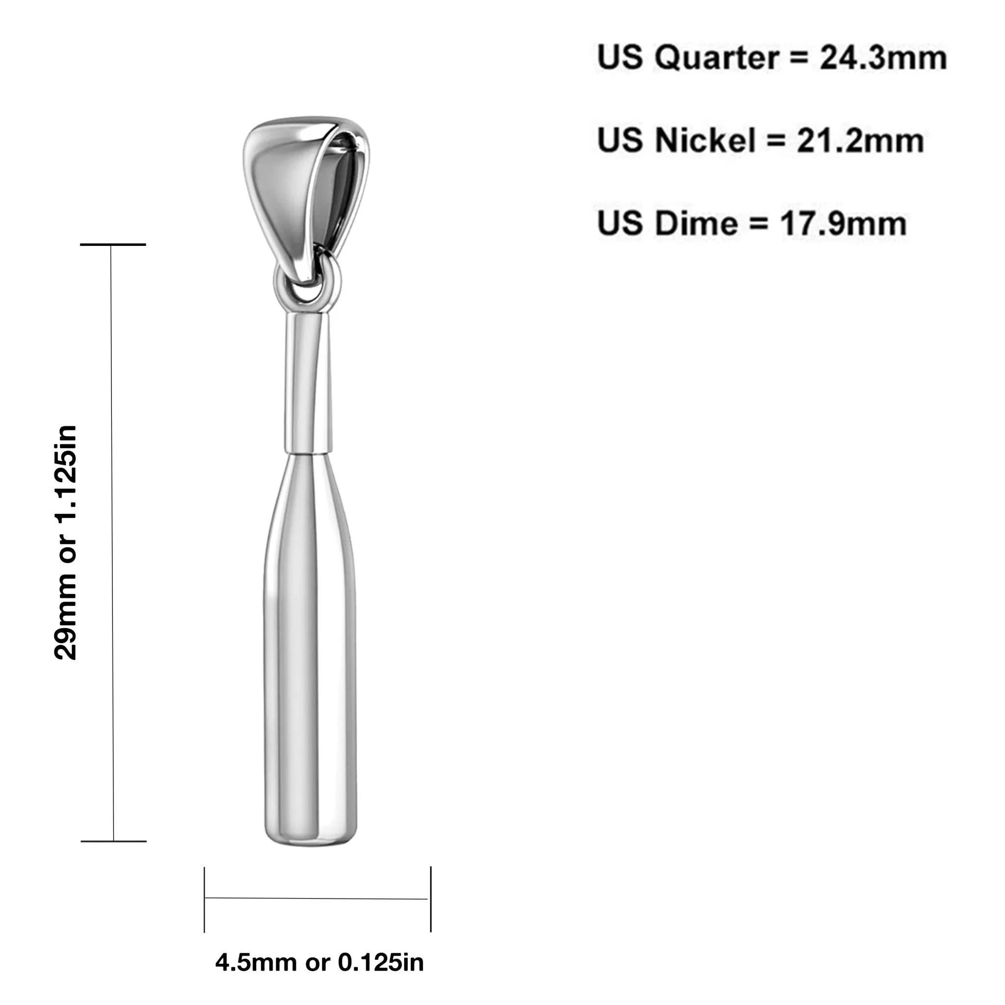 Small 925 Sterling Silver 3D Baseball Bat Pendant Necklace, 29mm