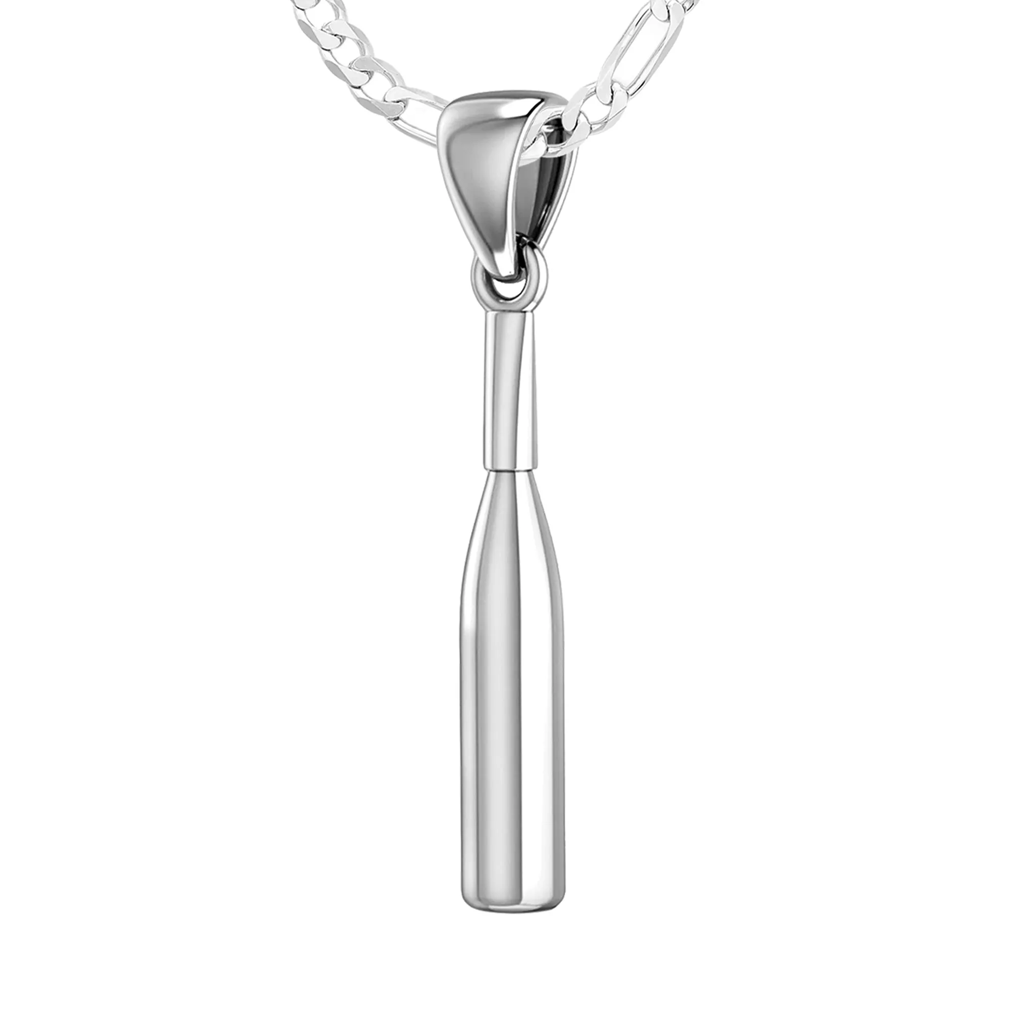 Small 925 Sterling Silver 3D Baseball Bat Pendant Necklace, 29mm