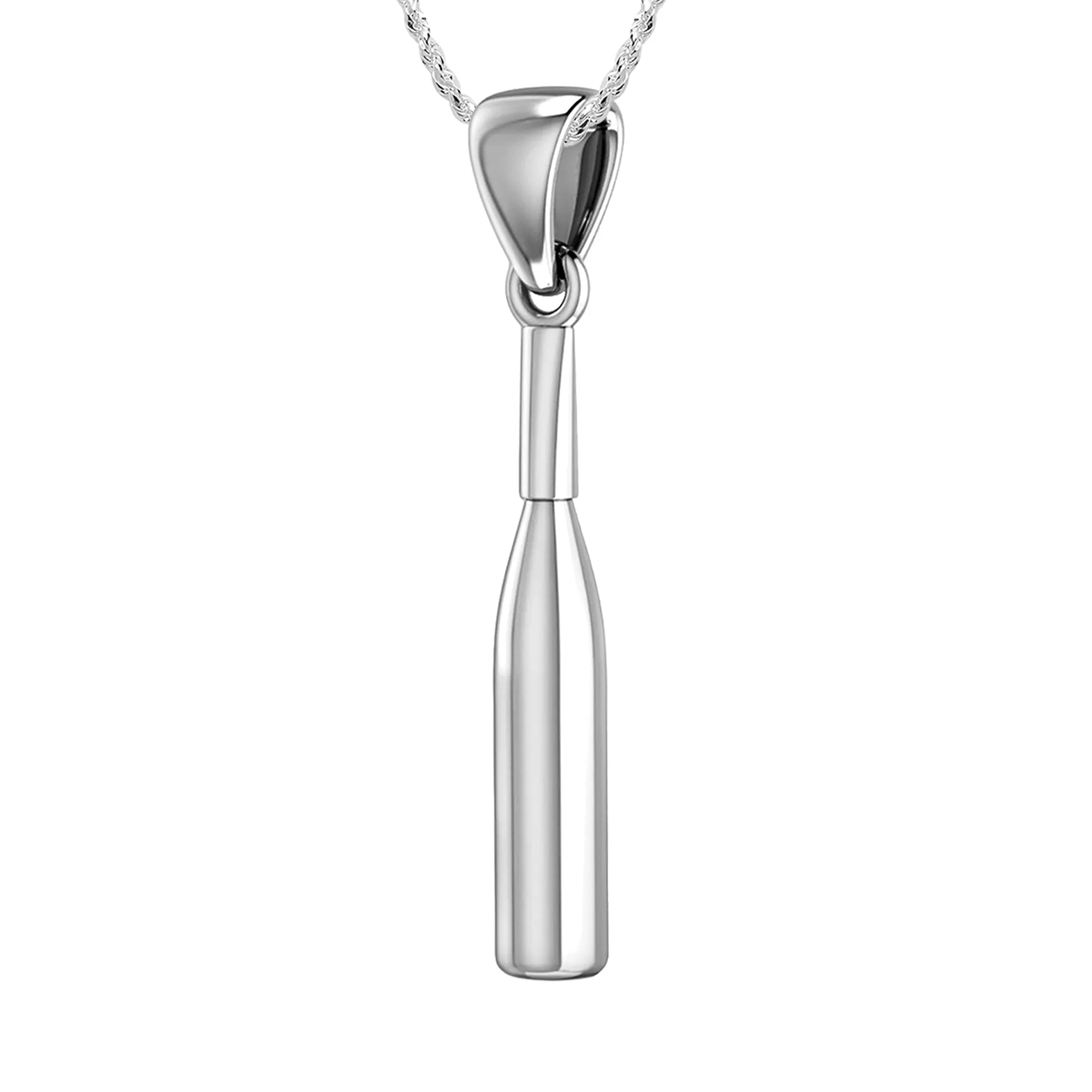 Small 925 Sterling Silver 3D Baseball Bat Pendant Necklace, 29mm