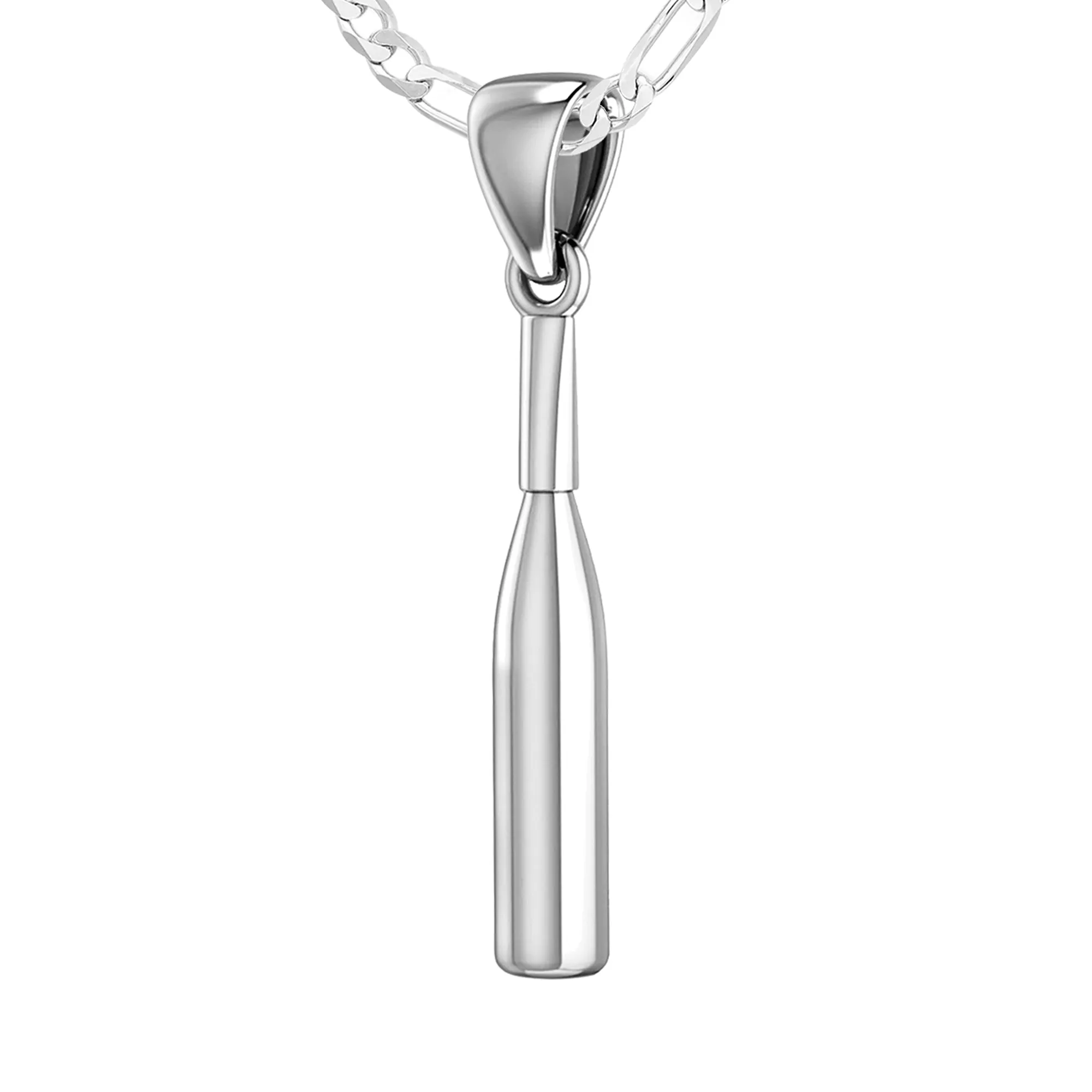 Small 925 Sterling Silver 3D Baseball Bat Pendant Necklace, 29mm