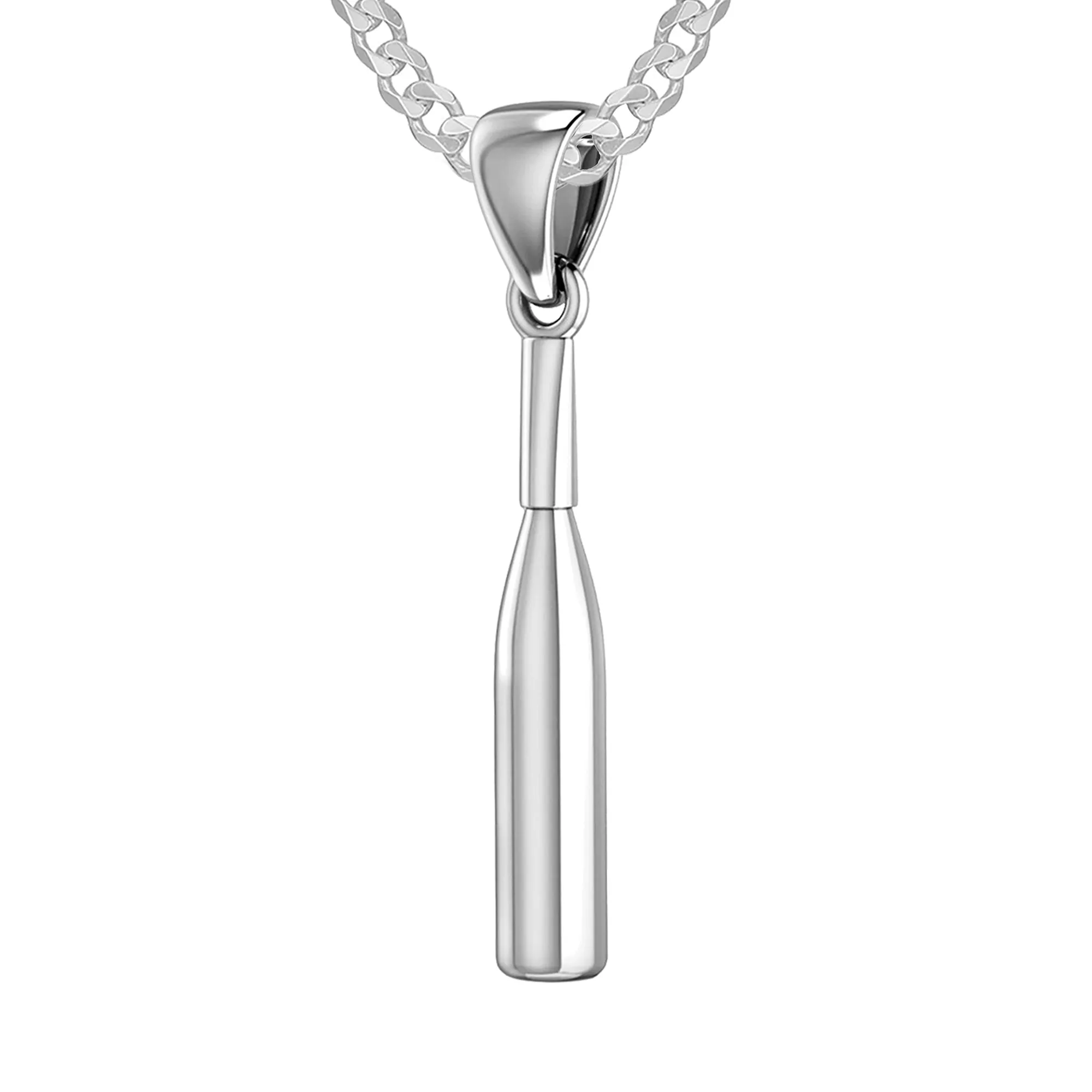 Small 925 Sterling Silver 3D Baseball Bat Pendant Necklace, 29mm