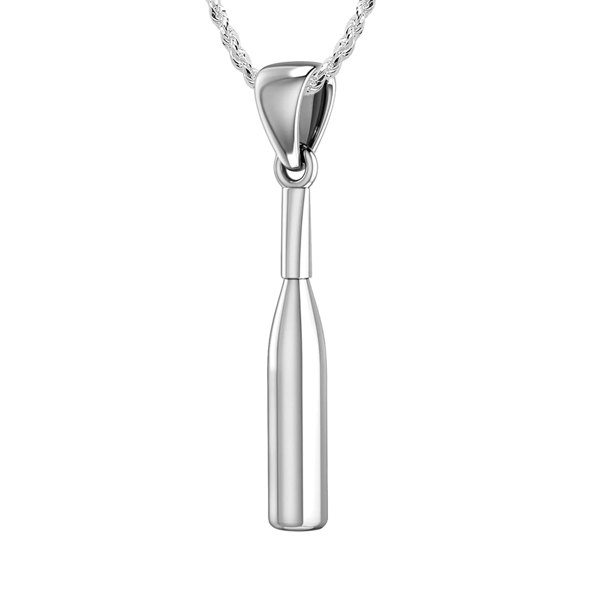 Small 925 Sterling Silver 3D Baseball Bat Pendant Necklace, 29mm