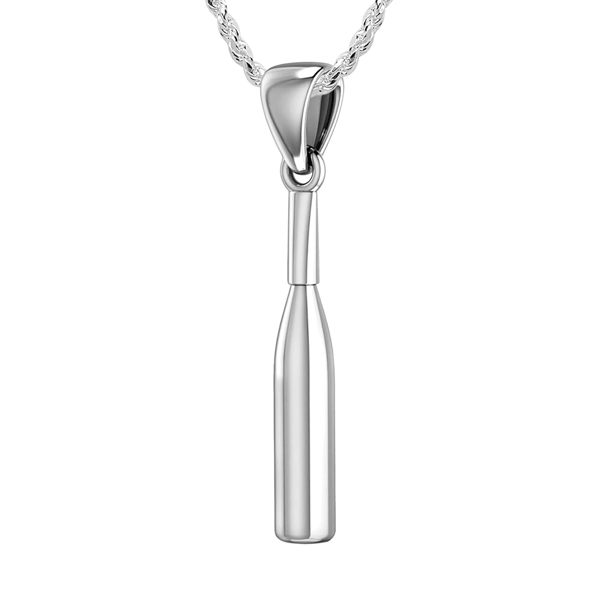 Small 925 Sterling Silver 3D Baseball Bat Pendant Necklace, 29mm