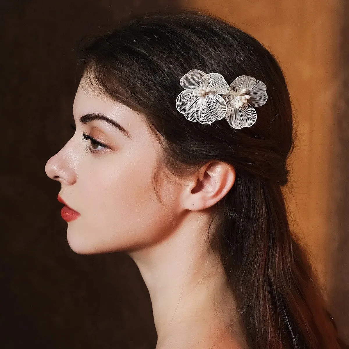 Small Bridal Floral Hair Comb, Laser Cut Flower Hair Comb Headpiece, Dangle Wedding Earrings or Necklace