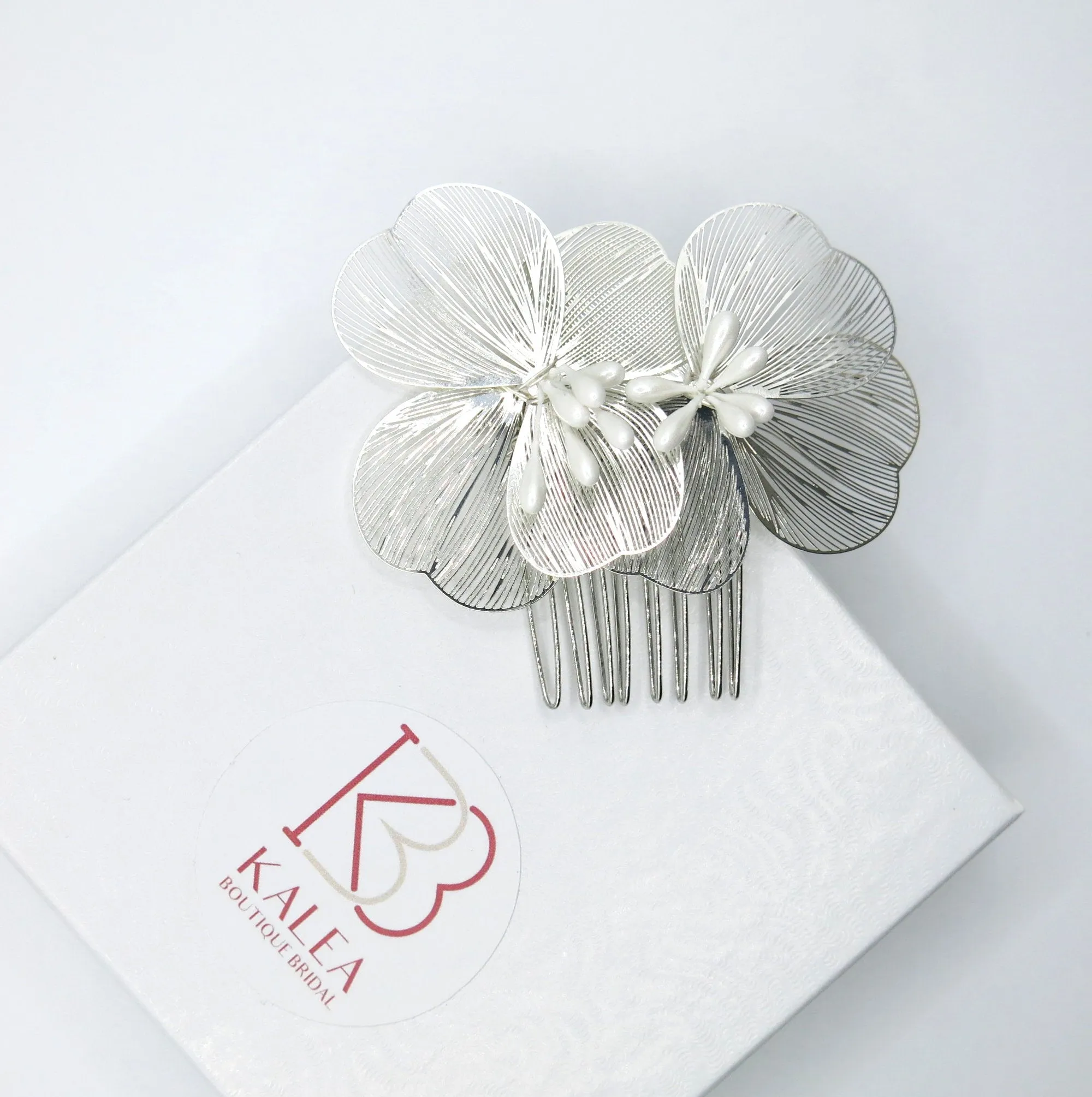 Small Bridal Floral Hair Comb, Laser Cut Flower Hair Comb Headpiece, Dangle Wedding Earrings or Necklace