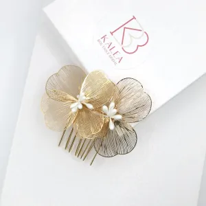 Small Bridal Floral Hair Comb, Laser Cut Flower Hair Comb Headpiece, Dangle Wedding Earrings or Necklace