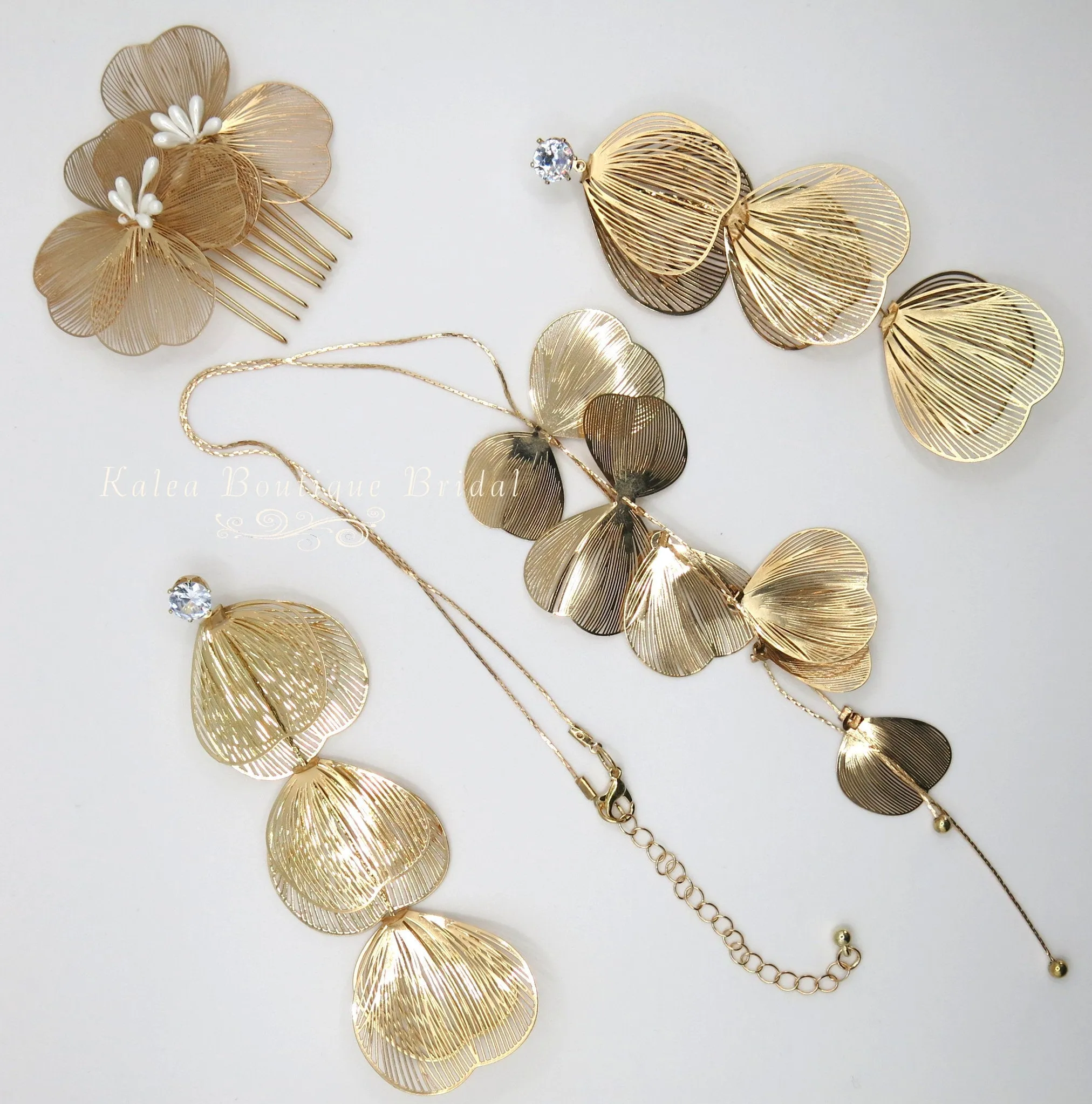 Small Bridal Floral Hair Comb, Laser Cut Flower Hair Comb Headpiece, Dangle Wedding Earrings or Necklace