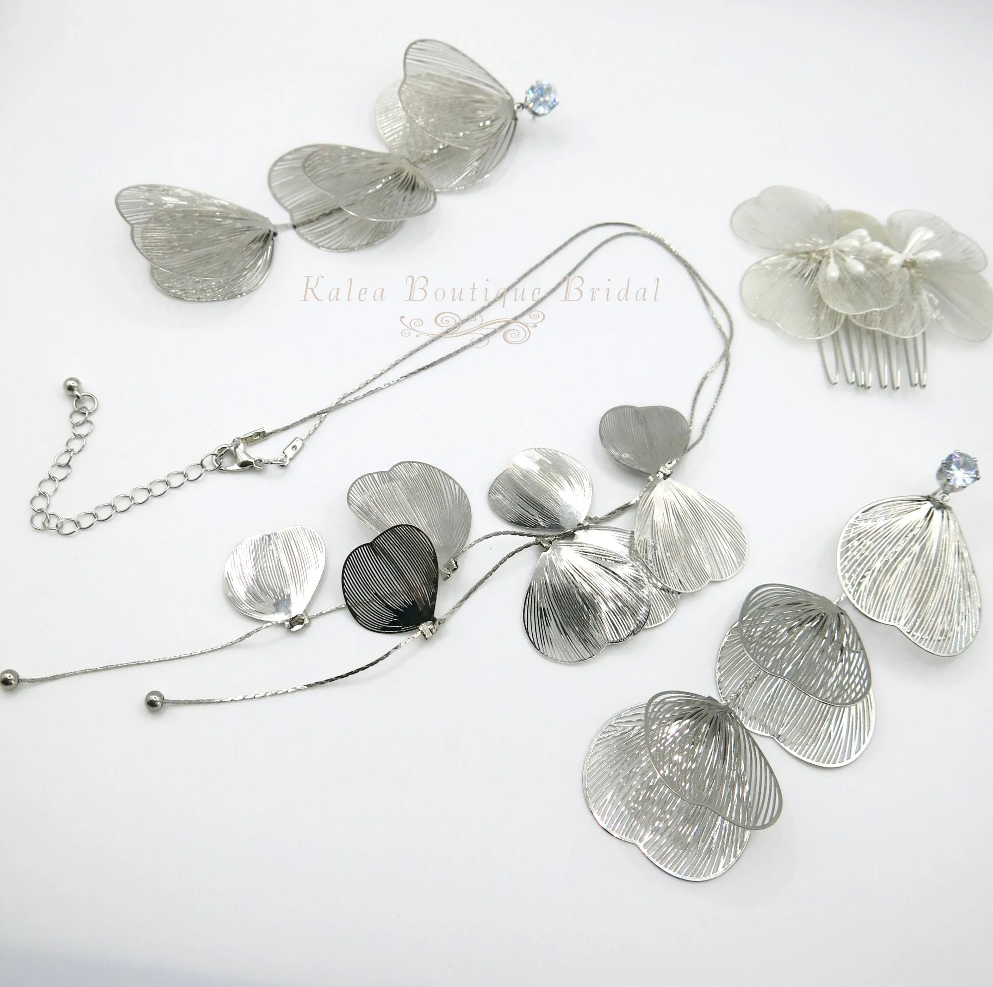 Small Bridal Floral Hair Comb, Laser Cut Flower Hair Comb Headpiece, Dangle Wedding Earrings or Necklace