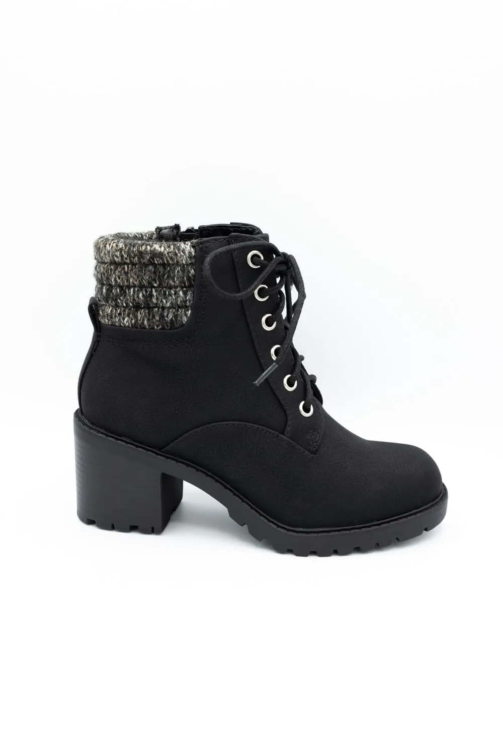 Soda Henry Knit Ankle Lace Up Booties for Women in Black | HENRY-S BLACK