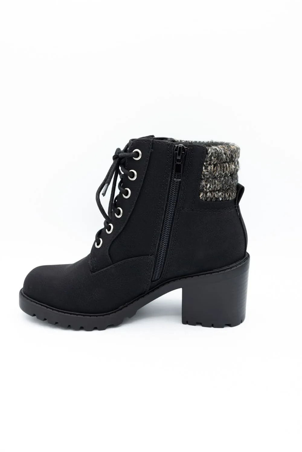 Soda Henry Knit Ankle Lace Up Booties for Women in Black | HENRY-S BLACK