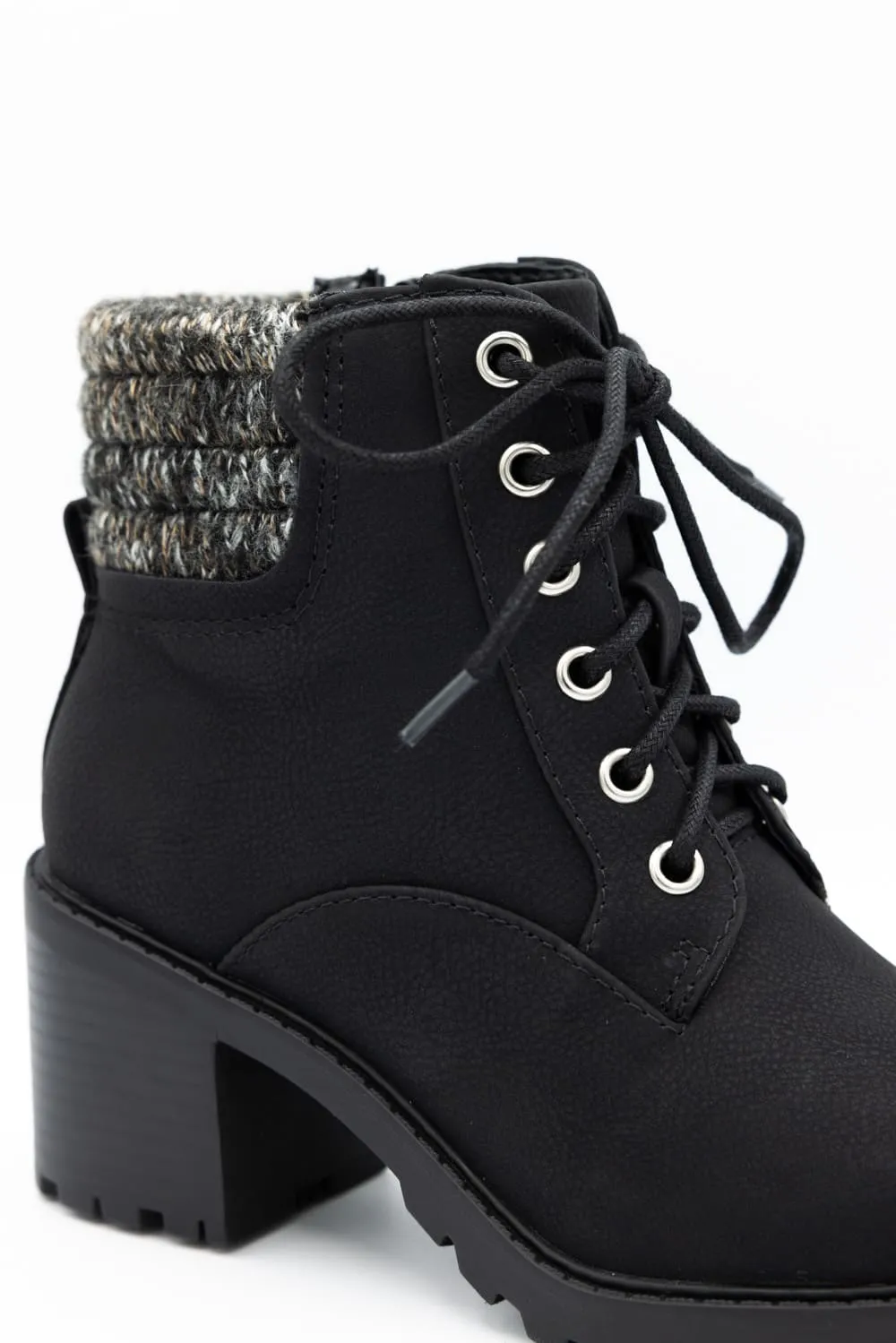 Soda Henry Knit Ankle Lace Up Booties for Women in Black | HENRY-S BLACK