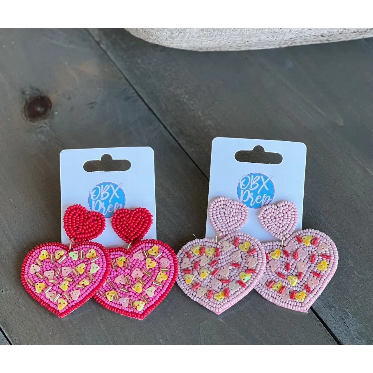 Sprinkle Heart Valentine's Day Seed Bead Dangle Earrings