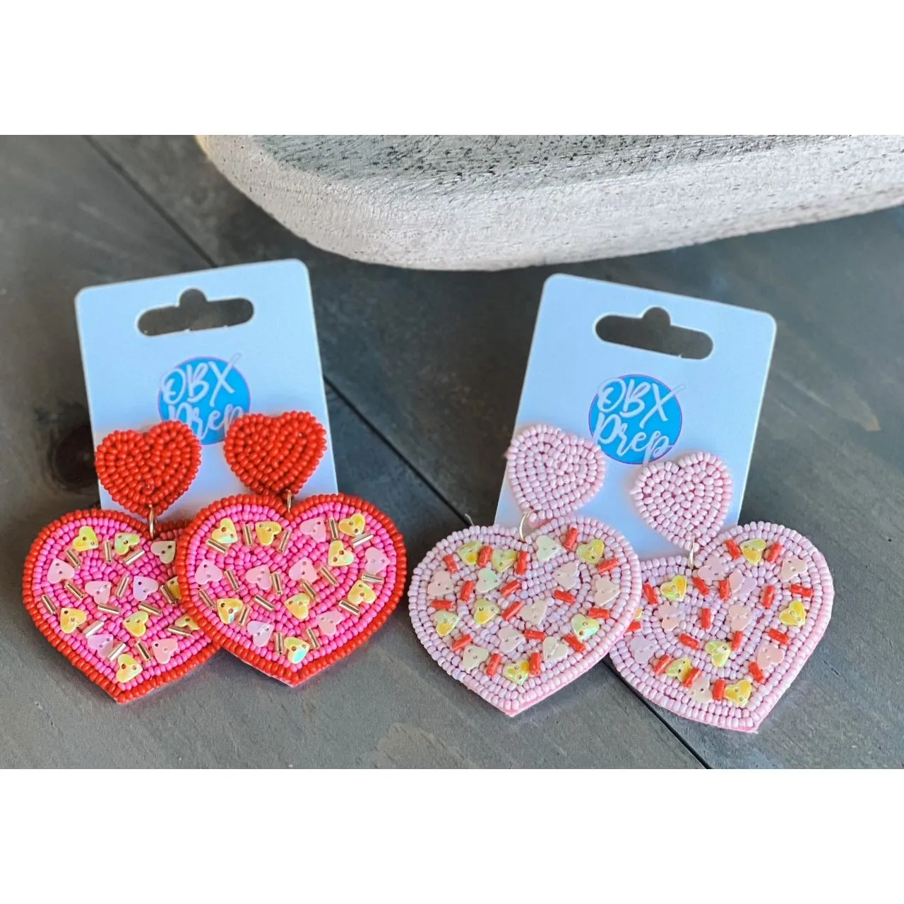 Sprinkle Heart Valentine's Day Seed Bead Dangle Earrings