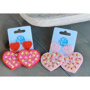 Sprinkle Heart Valentine's Day Seed Bead Dangle Earrings