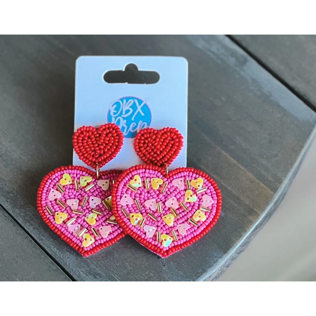 Sprinkle Heart Valentine's Day Seed Bead Dangle Earrings