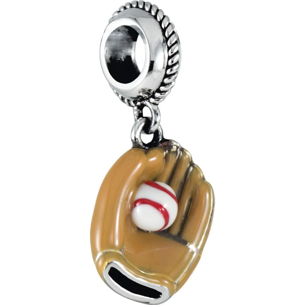 Sterling Silver 12.5x10mm Kera Baseball Glove Charm