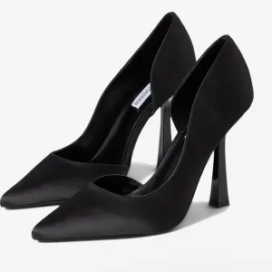 Steve Madden Women's Damzil Half d'Orsay Pointed Toe Satin Black Pump Sz 8.5
