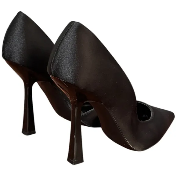 Steve Madden Women's Damzil Half d'Orsay Pointed Toe Satin Black Pump Sz 8.5