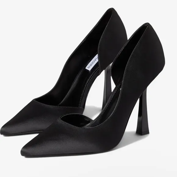 Steve Madden Women's Damzil Half d'Orsay Pointed Toe Satin Black Pump Sz 8.5