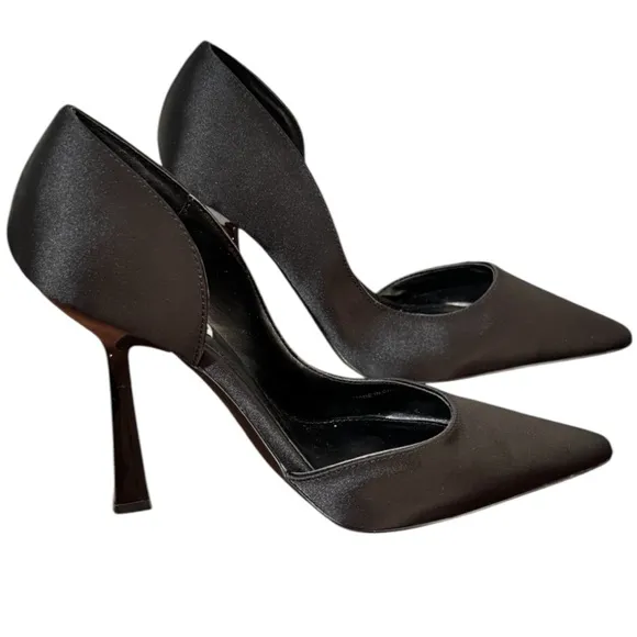 Steve Madden Women's Damzil Half d'Orsay Pointed Toe Satin Black Pump Sz 8.5