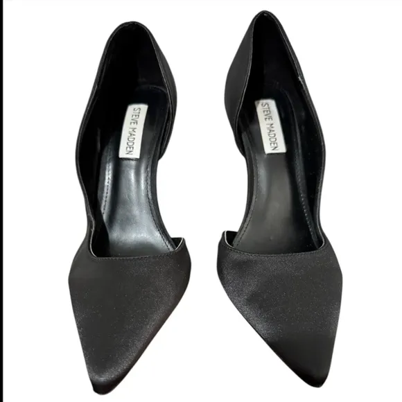 Steve Madden Women's Damzil Half d'Orsay Pointed Toe Satin Black Pump Sz 8.5