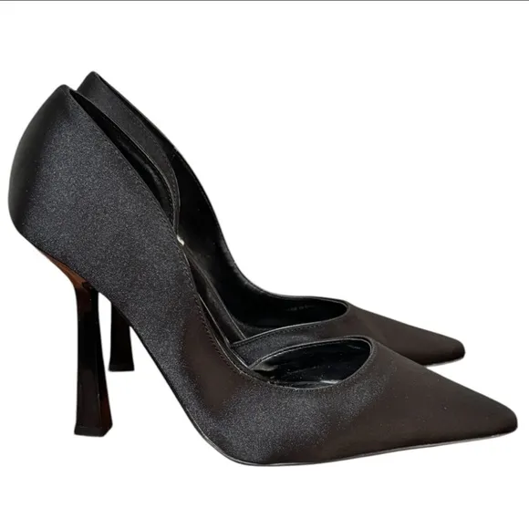 Steve Madden Women's Damzil Half d'Orsay Pointed Toe Satin Black Pump Sz 8.5