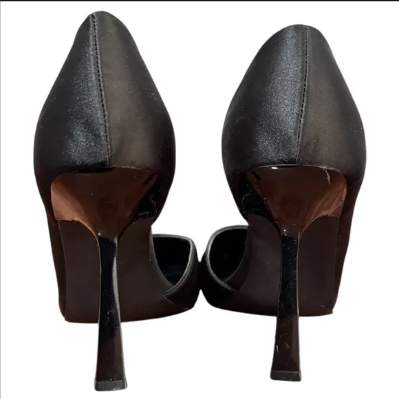 Steve Madden Women's Damzil Half d'Orsay Pointed Toe Satin Black Pump Sz 8.5