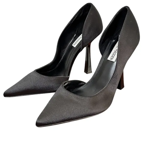 Steve Madden Women's Damzil Half d'Orsay Pointed Toe Satin Black Pump Sz 8.5