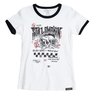 Still Smokin '21 Women's Ringer Tee - White/Black
