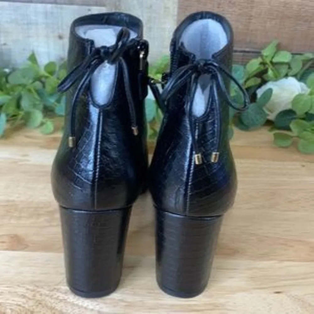 Stuart Weitzman | Gardiner Croc-Embossed Booties | Black | Size 8.5
