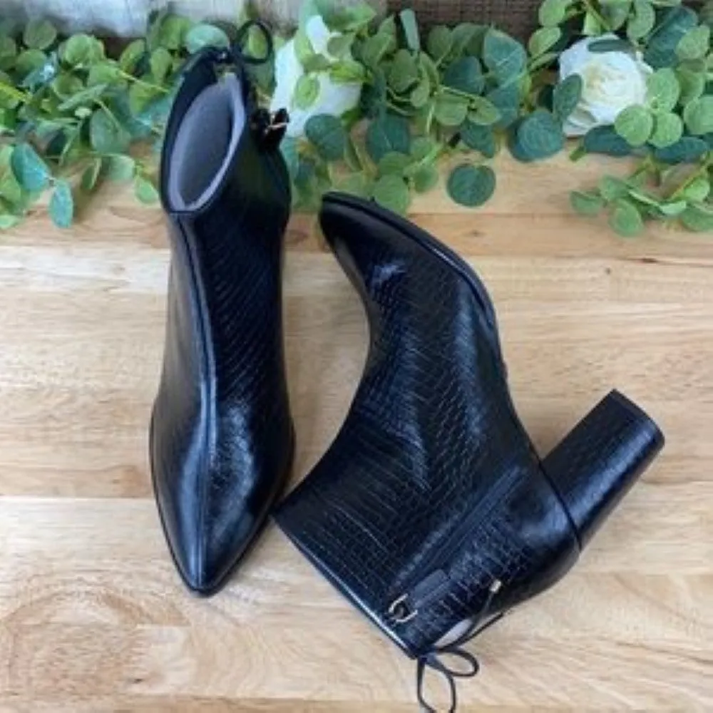 Stuart Weitzman | Gardiner Croc-Embossed Booties | Black | Size 8.5