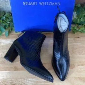 Stuart Weitzman | Gardiner Croc-Embossed Booties | Black | Size 8.5