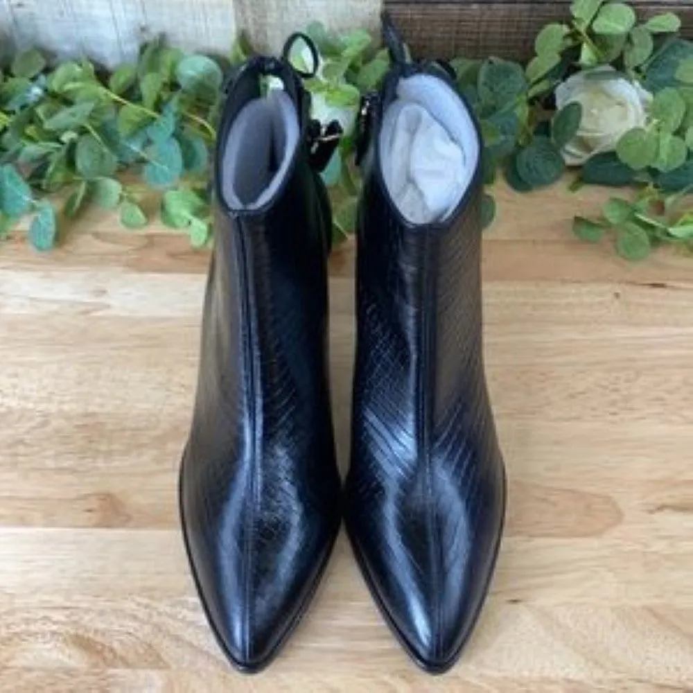 Stuart Weitzman | Gardiner Croc-Embossed Booties | Black | Size 8.5