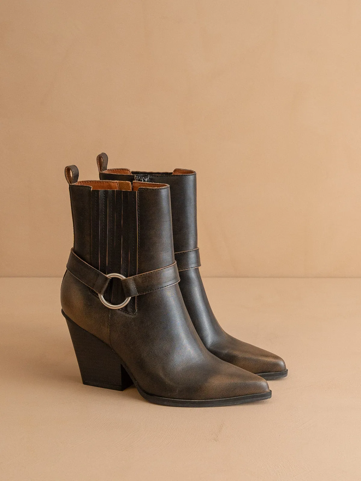 The Carson | Brown Distressed Leather Moto Bootie