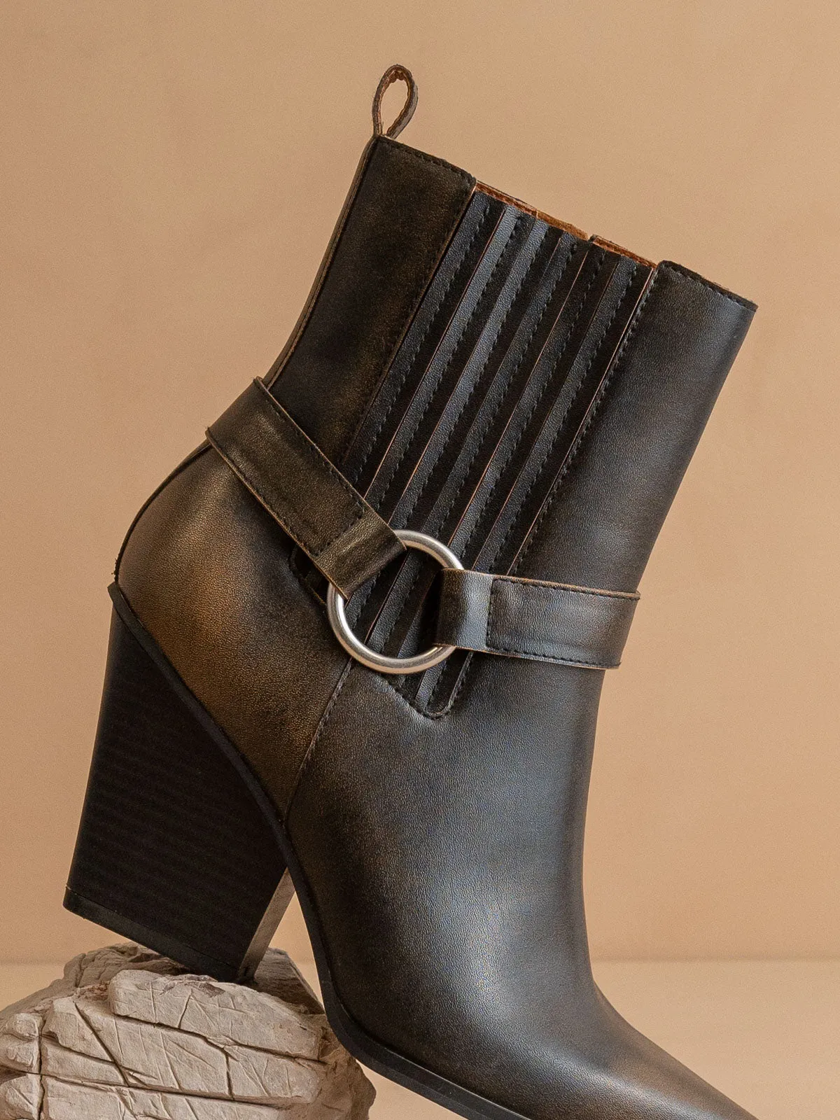 The Carson | Brown Distressed Leather Moto Bootie