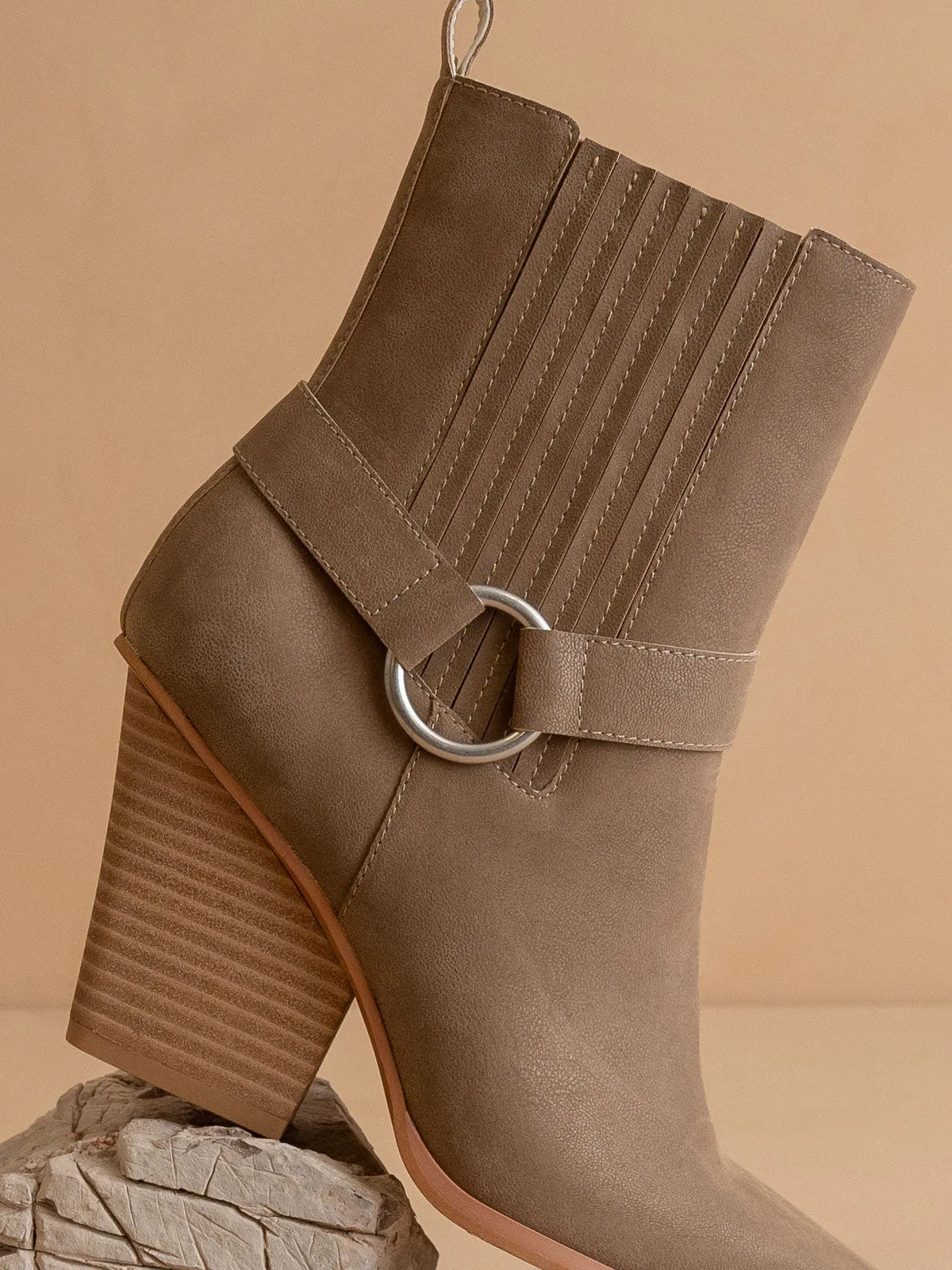 The Carson | Dark Taupe Distressed Leather Moto Bootie