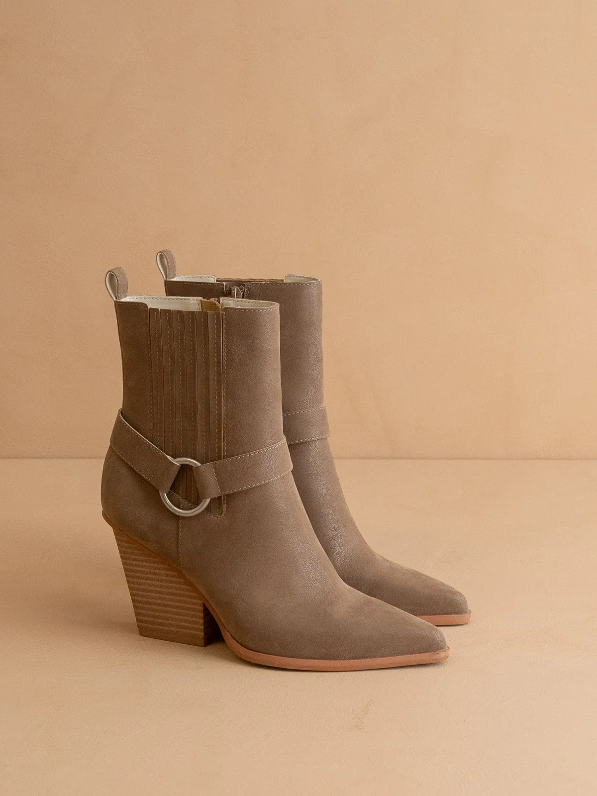 The Carson | Dark Taupe Distressed Leather Moto Bootie