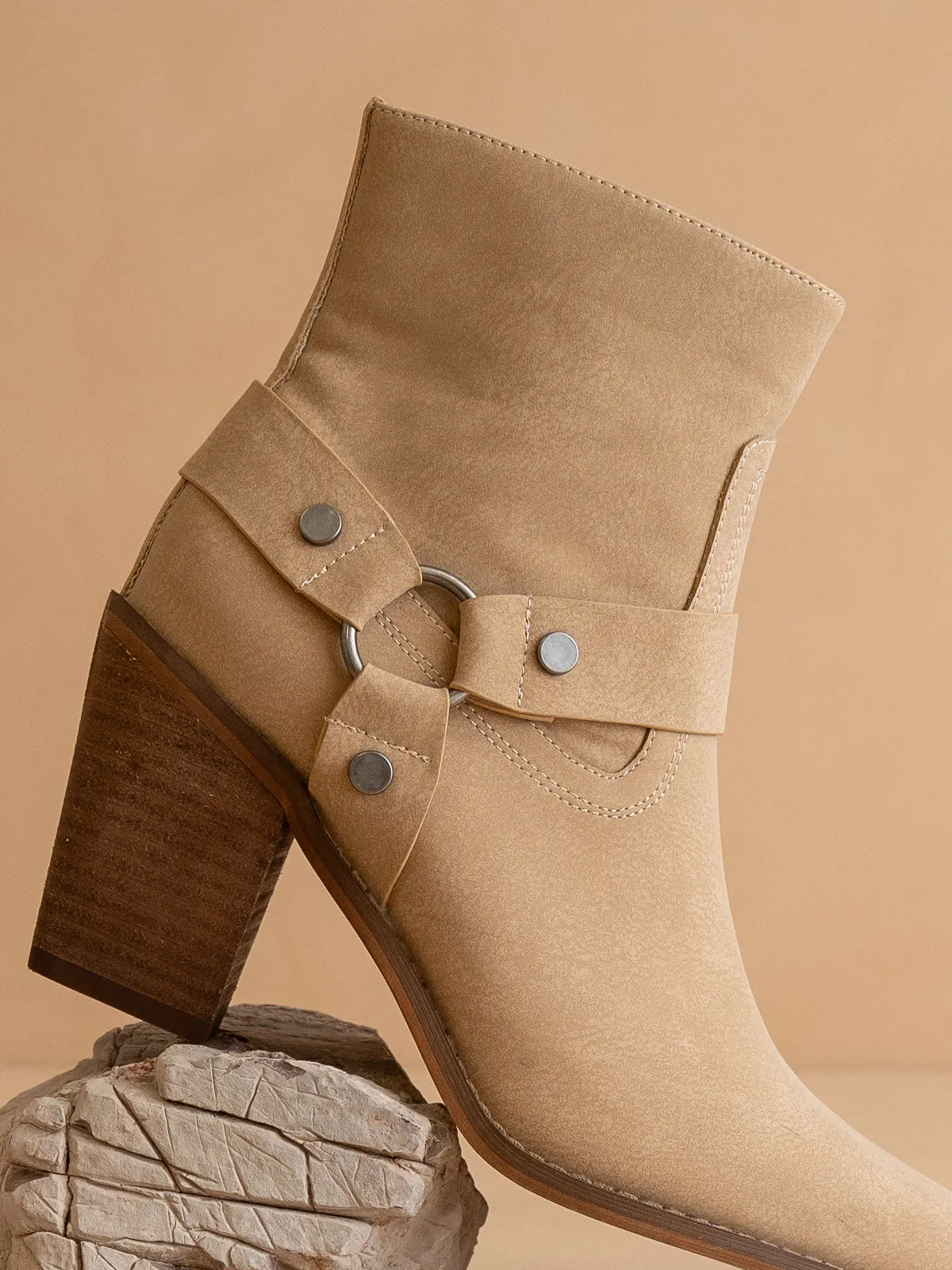 The Jackson | Khaki Pointed Toe Moto Bootie