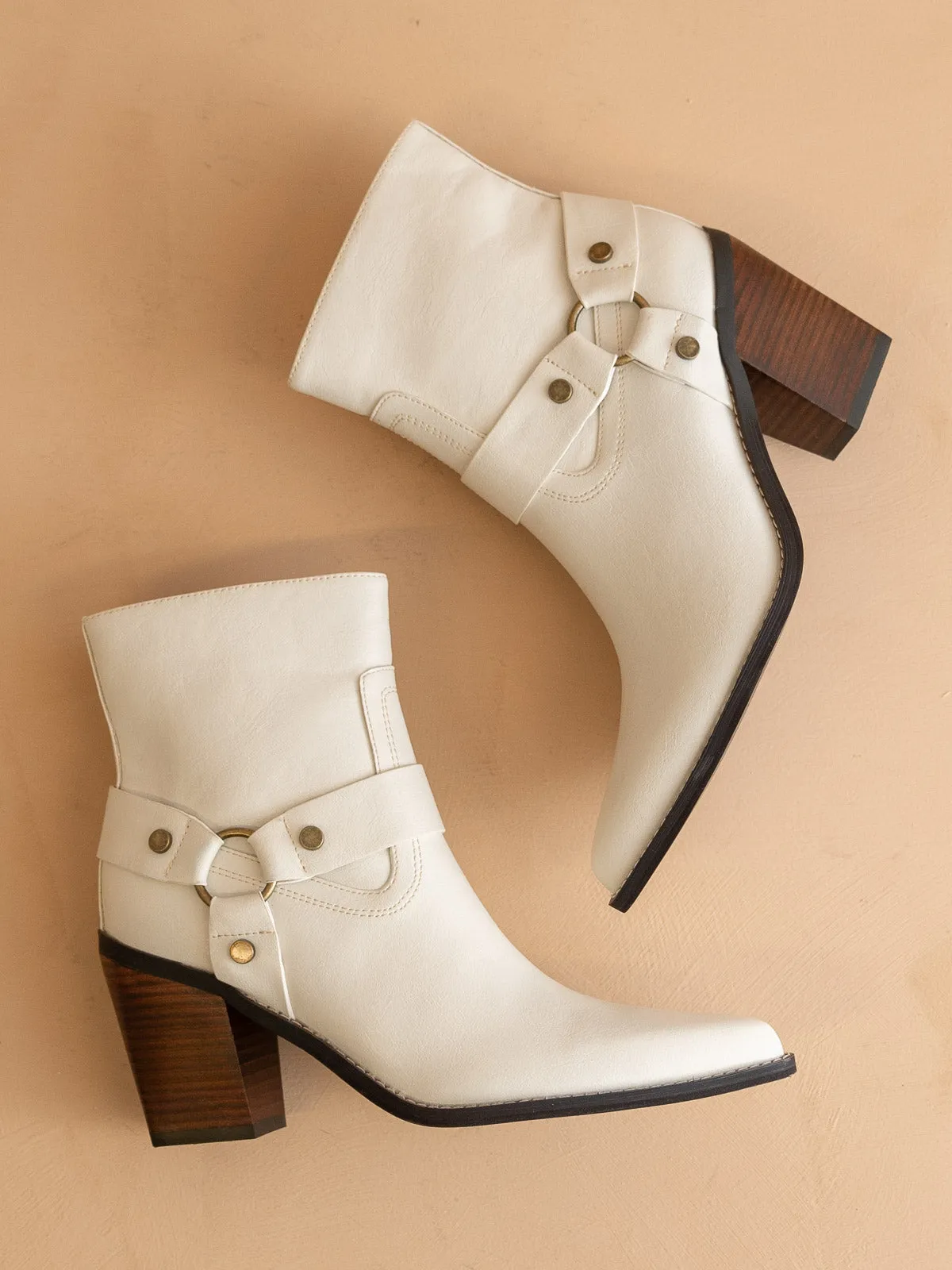 The Jackson | White Pointed Toe Moto Bootie