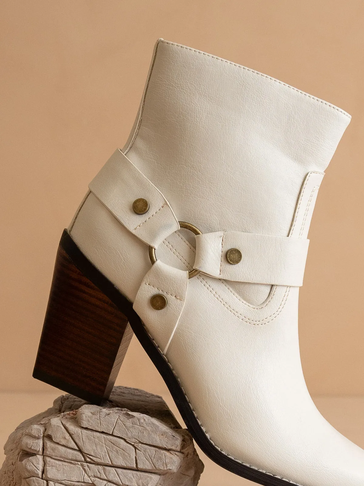 The Jackson | White Pointed Toe Moto Bootie