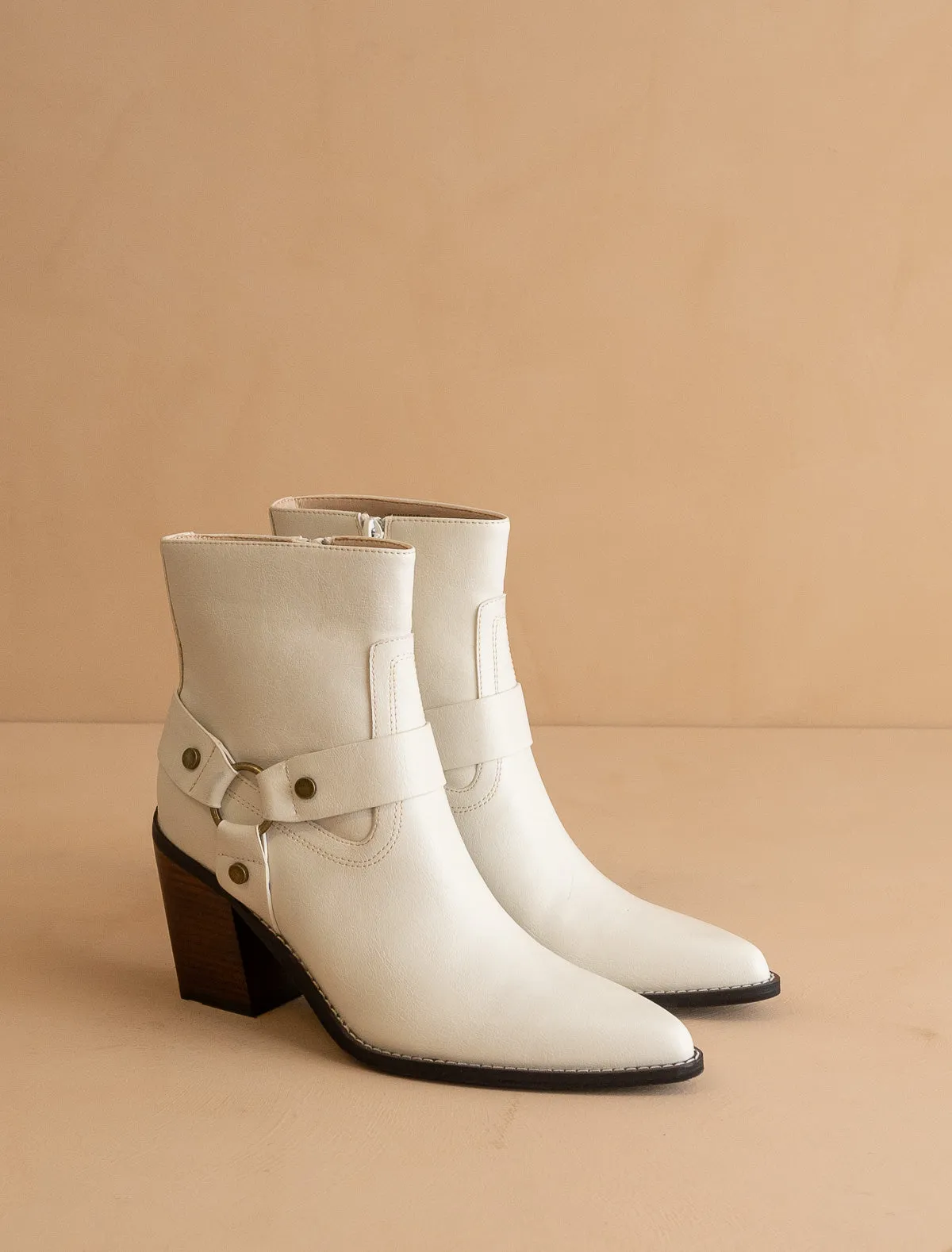 The Jackson | White Pointed Toe Moto Bootie