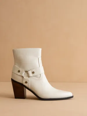 The Jackson | White Pointed Toe Moto Bootie