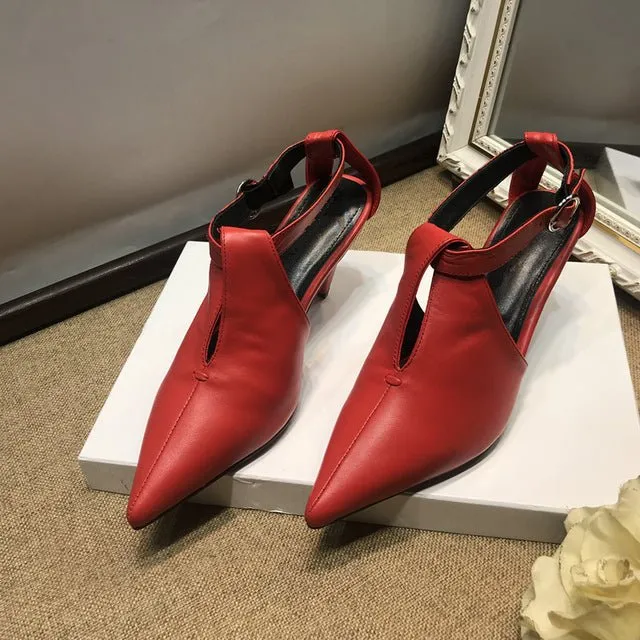 Thick Chunky Genuine Leather Pumps Women Heels