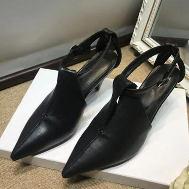 Thick Chunky Genuine Leather Pumps Women Heels