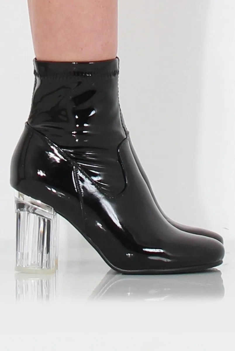 Tori Black PU Clear Heel Ankle Boot