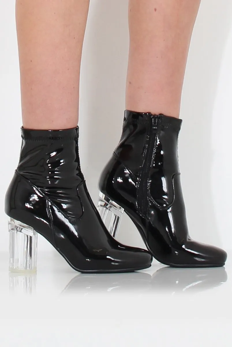 Tori Black PU Clear Heel Ankle Boot
