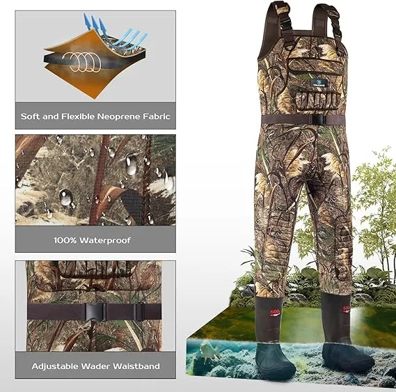 Trudave Reed Grass Chest Waders, Neoprene Fishing Waders with Boots Hanger & 600G Insulated